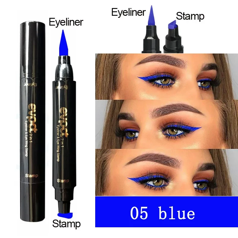 2 In1 Liquid Glitter Eyeliner Stamp Thin  Seal Makeup Black Red Green Eye Liner Pencil 7 Color Blue Brown Smoky Eyes