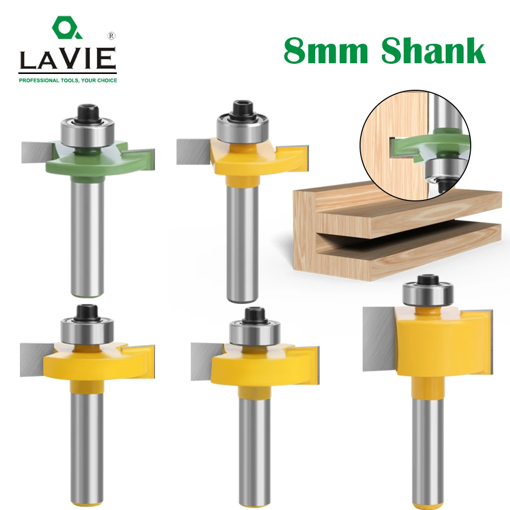 1pc 8mm Shank T-Sloting Router Bit Bit with Bearing Wood Slot Milling Cutter T Type Rabbeting Woodwork Tool for Wood MC02091