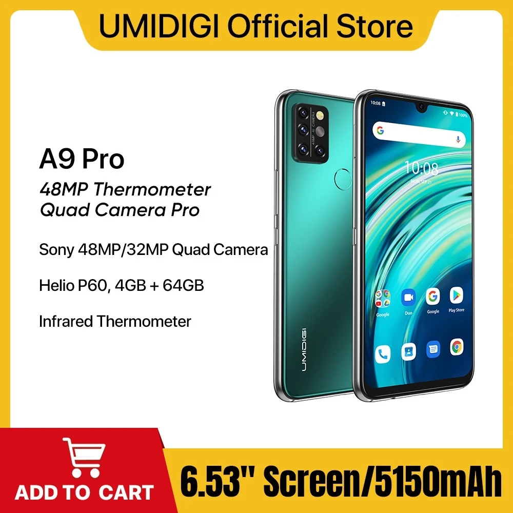 UMIDIGI A9 Pro SmartPhone Unlocked 32/48MP Quad Camera 24MP Selfie Camera 4GB 64GB/6GB 128GB Helio P60 6.3
