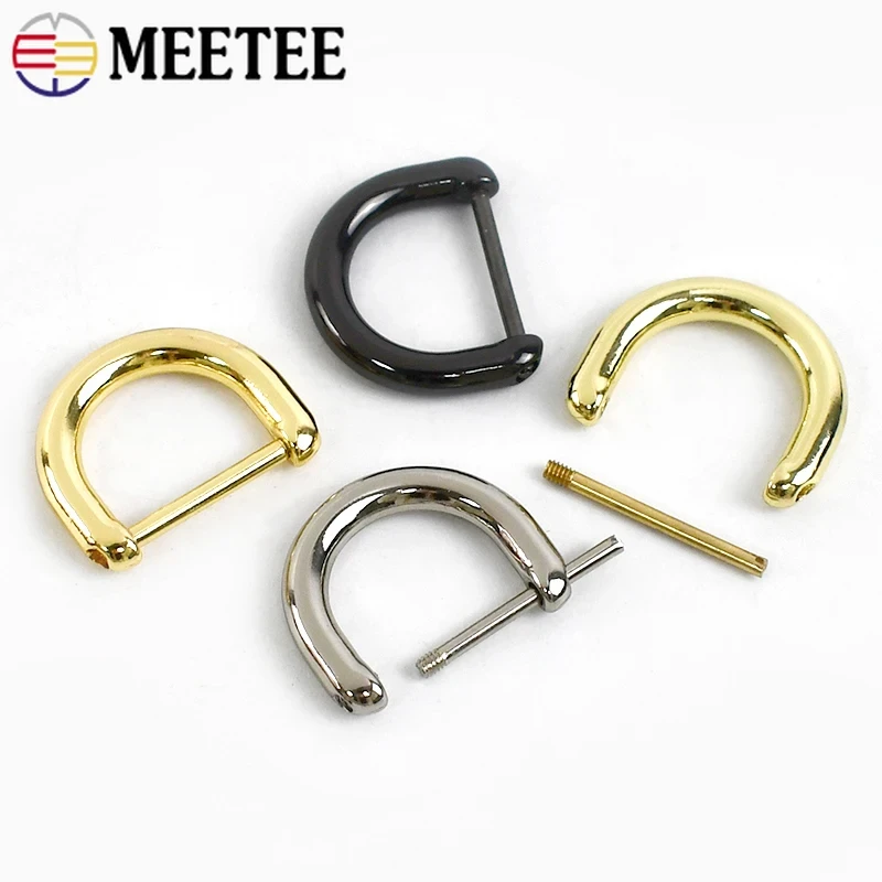 Meetee 5/10pcs ID13/16/20/25mm Metal D Ring Buckle Bags Ring Screw Replace Hanging Hook DIY Luggage Decor Buckles Hardware Parts