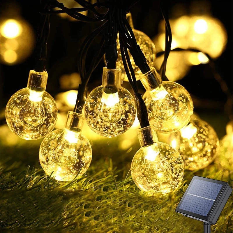 Solar String Lights Outdoor 60 Led Crystal Globe Lights Waterproof Solar Festoon Fairy Light for Garden Christmas Party Decor