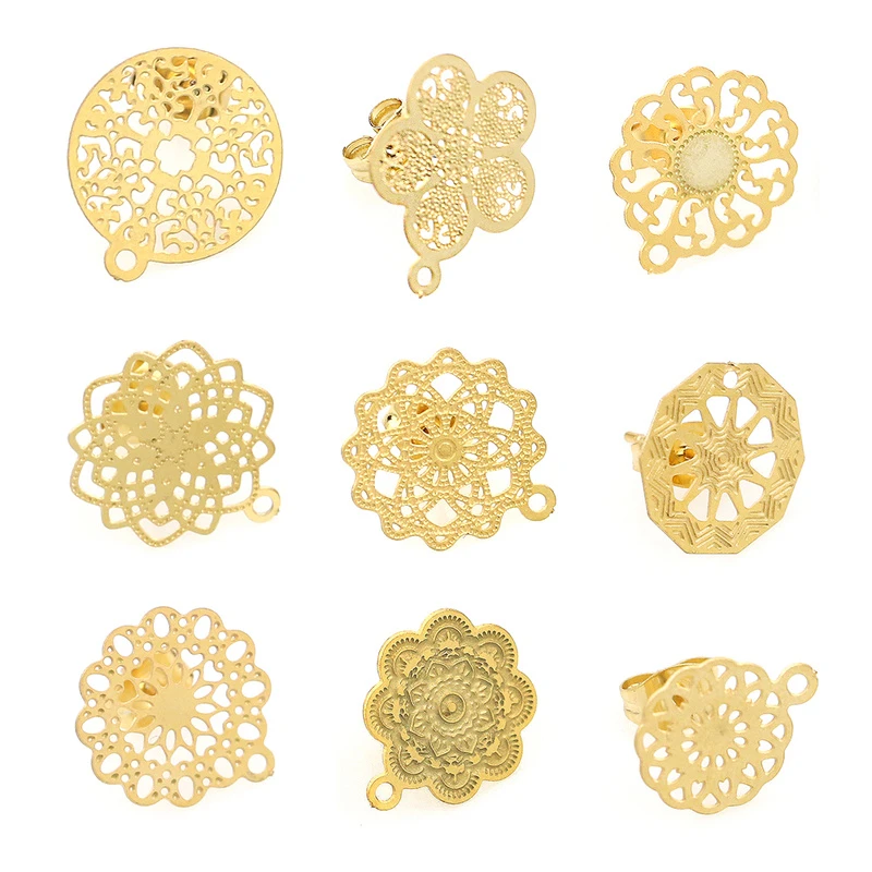 Retro Open Flower Pattern Stainless Steel Bohemia Findings Stud Earring Basic Needle Post Components Earring DIY Jewelry Making