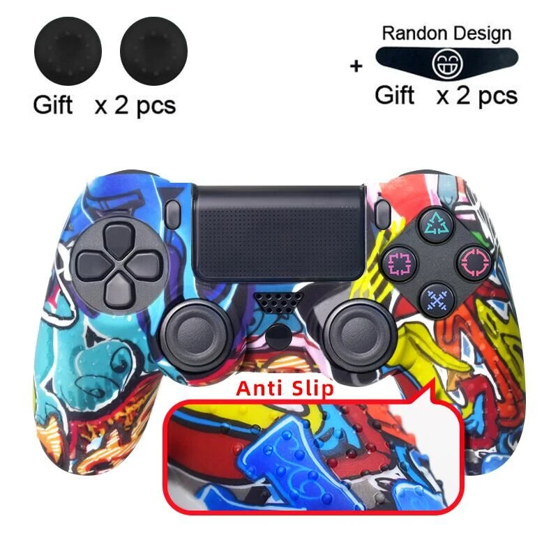 DATA FROG Protective Skin Case Anti-slip Silicone Camo  For Sony PS4 Pro Slim Playstation 4  Controller Thumb Grips Joystick Cap