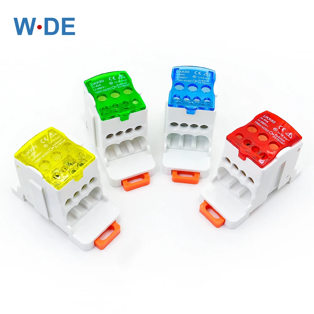 UKK 80A Din Rail Distribution Box Block One In Multiple Out Power Universal Electric Wire Connector Junction Box Terminal Block