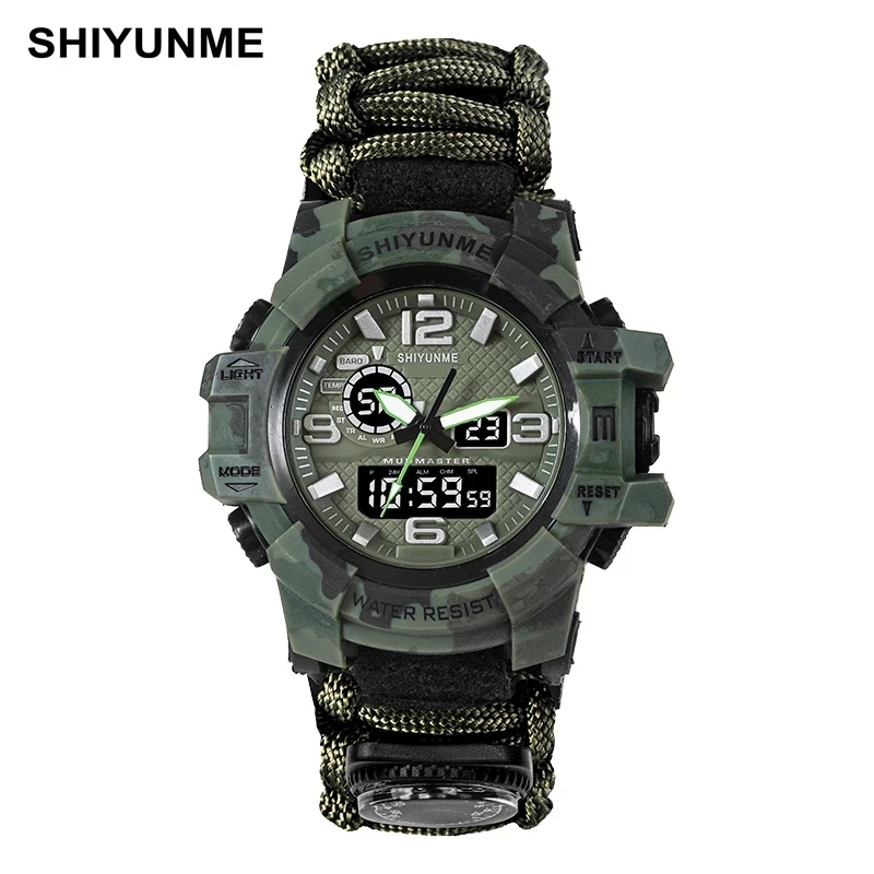 SHIYUNME Military Sports Watch Men LED Digital Quartz Double Display Clock Mens 50M Waterproof Compass Watch Relogios Masculino