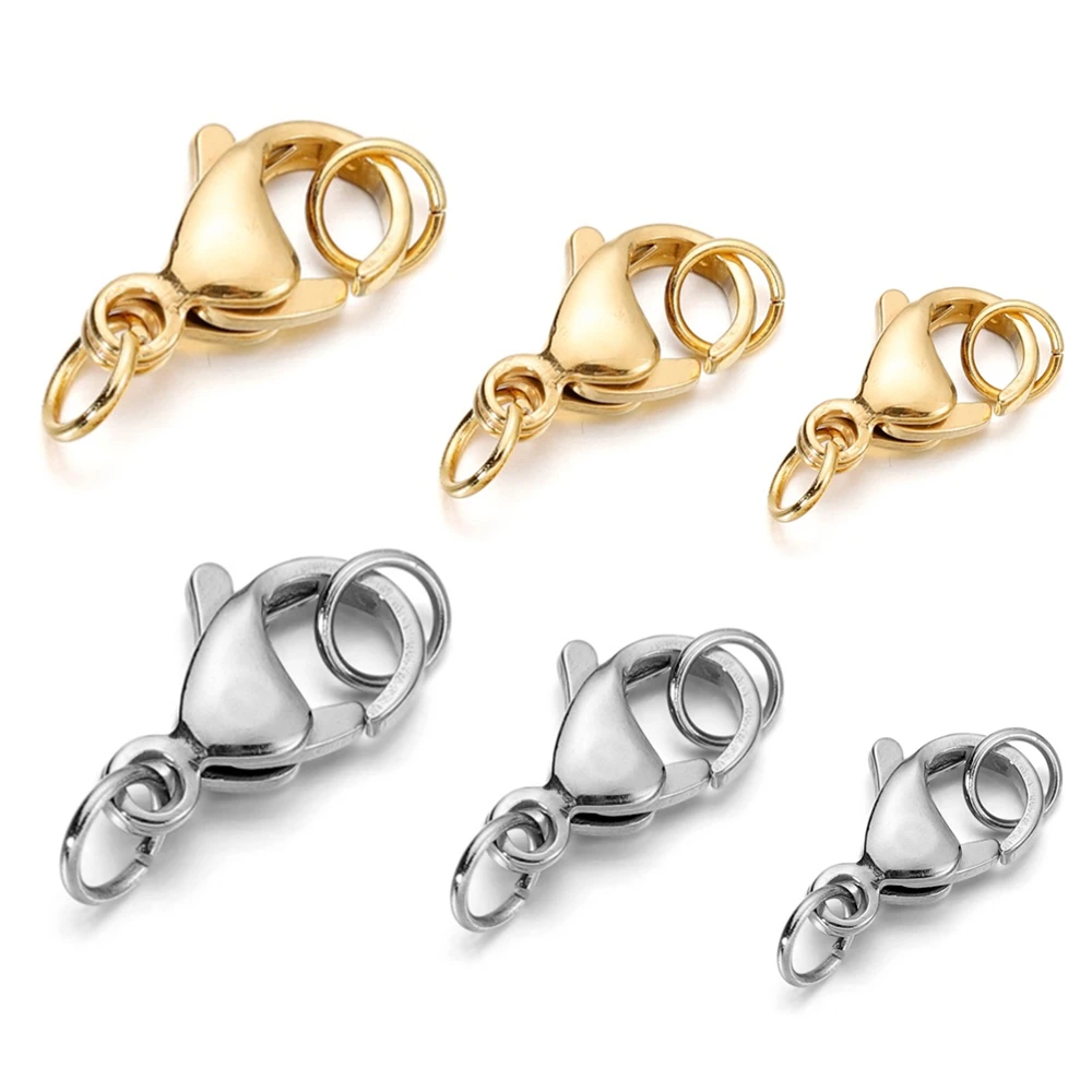 30Pcs/lot Stainless Steel Gold Plated Lobster Clasp Jump Rings For Bracelet Necklace Chains DIY Jewelry Making Findings Supplies