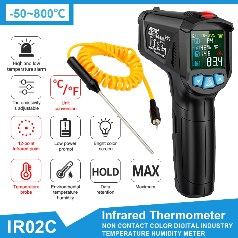 Digital Infrared Thermometer -50~600C Laser Temperature Meter Gun LCD Industrial Electronic thermometer Pyrometer Thermal imager