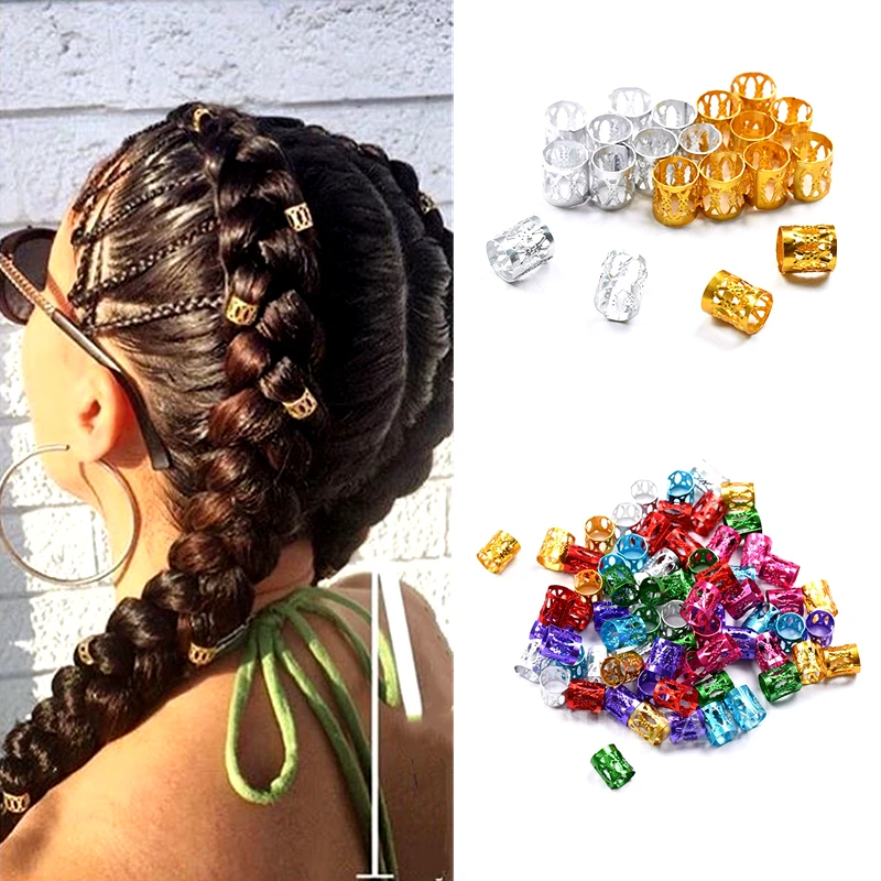 50-200 Pcs/bag Hair Dread Braids Gold Silver Micro Lock Tube Beads Adjustable Cuffs Clips for African Braids Hair Accessories