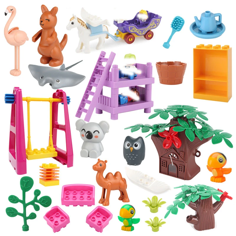 New Big Building Blocks Bricks Accessories Zoo Animals Owl Koala Furniture Model Creativity Function Education Toys For Children