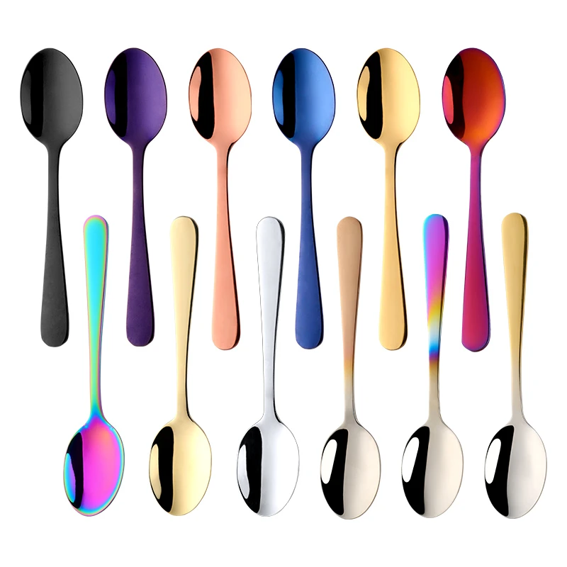 1PCS Mini Tea Spoon Stainless Steel Cutlery Set Unique Rainbow Dessert Spoon Gold Tea Spoons Small Coffee Spoon Scoop