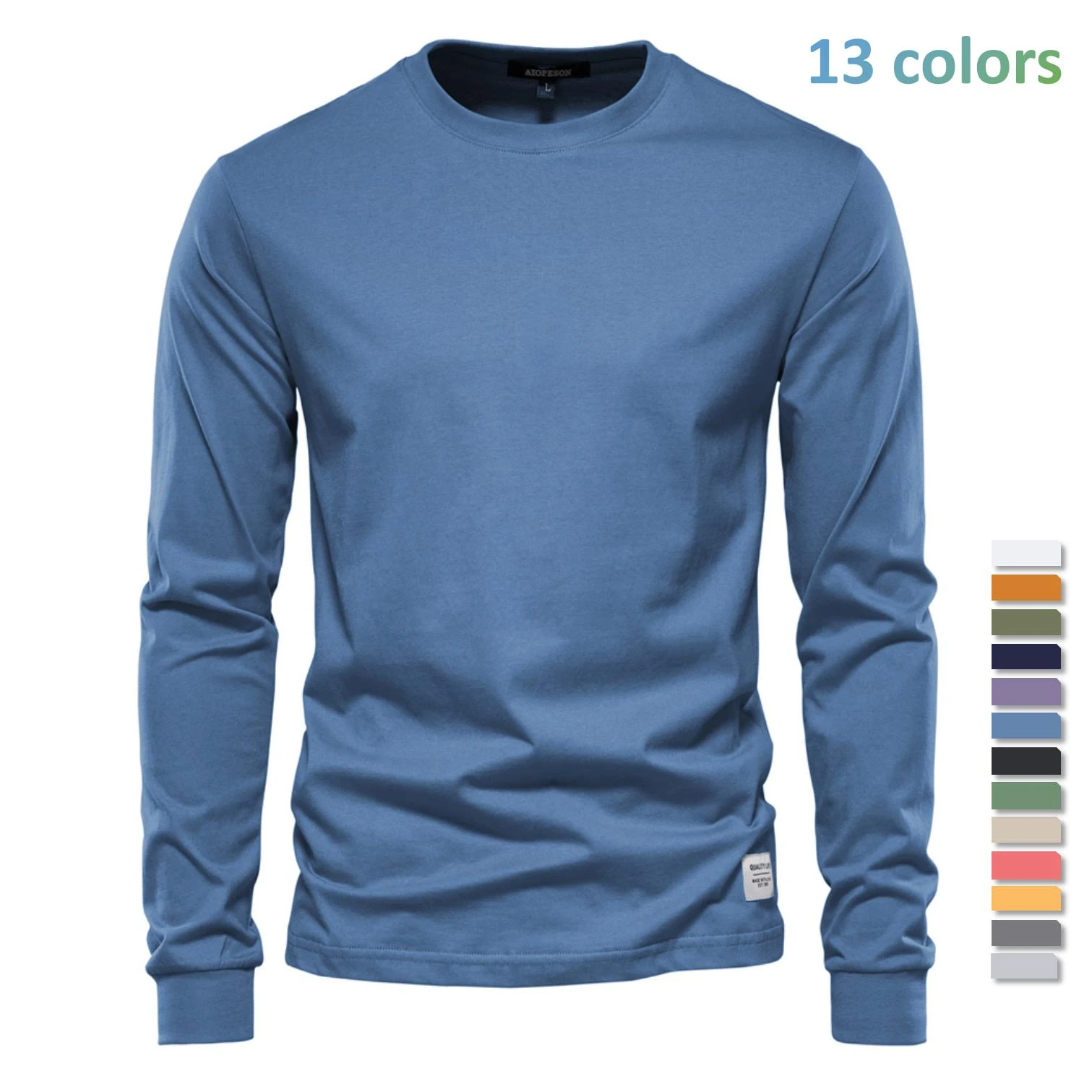 AIOPESON Solid Color Cotton T Shirt Men Casual O-neck Long Sleeved Mens Tshirts New Autumn High Quality Colorful T-shirt Male