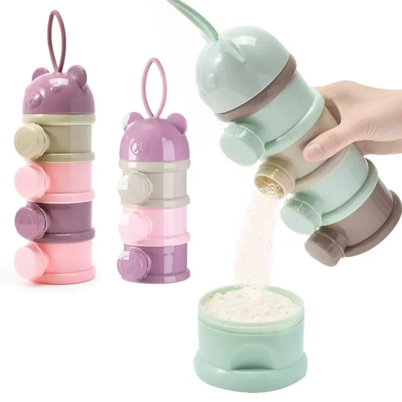3/4Layer Bear Style Portable Baby Food Storag Box Multiple Openings Cereal Cartoon Infant Milk Powder Box Toddle Snack Container