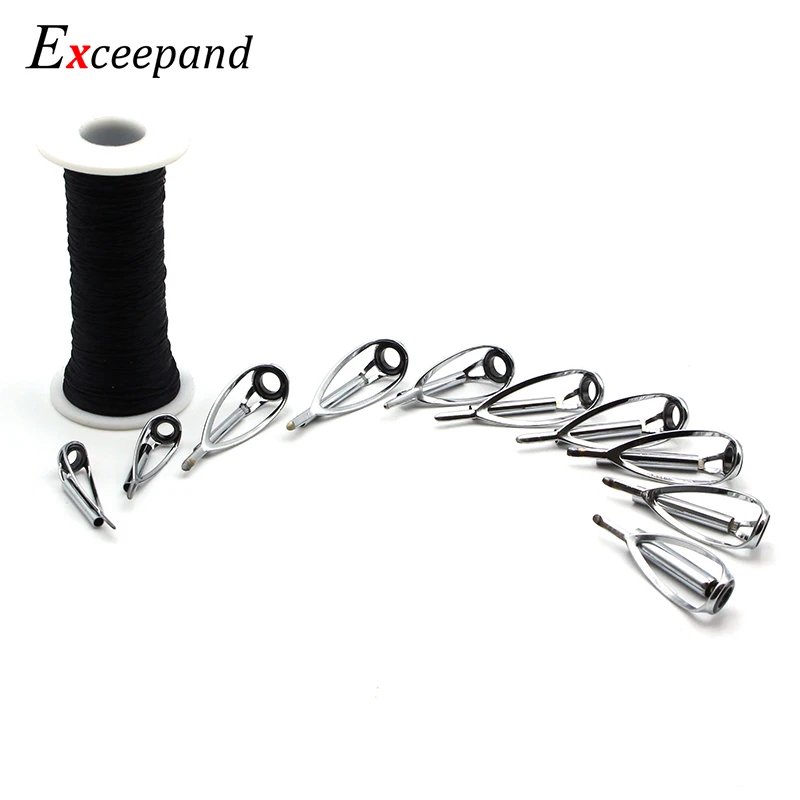 Exceepand 10 PCS Sliver Fishing Rod Tip Guides DIY Fishing Rod Building Top Eye Rings Rod Repair Guide Kit with Thread