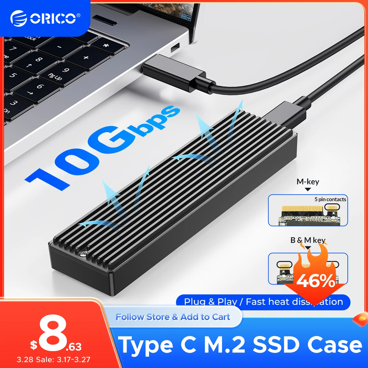 ORICO LSDT M2 SSD Case NVMe USB Type C Gen2 10Gbps PCIe SSD Case M2 SATA NGFF 5Gbps M.2 NVME Enclosure Disk Box M.2 SSD Case