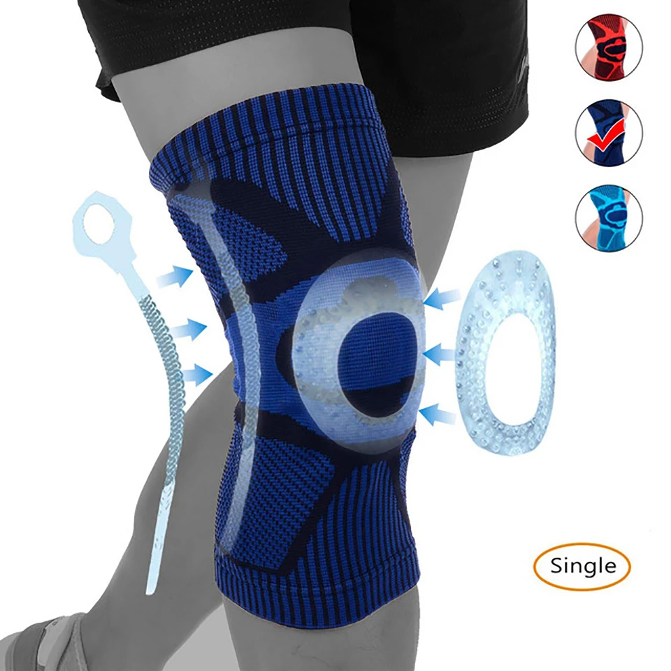 Knee Brace Compression Sleeve,Elastic Knee Wraps with Silicone Gel & Spring Support,Medical Grade Silicone Knee Protector