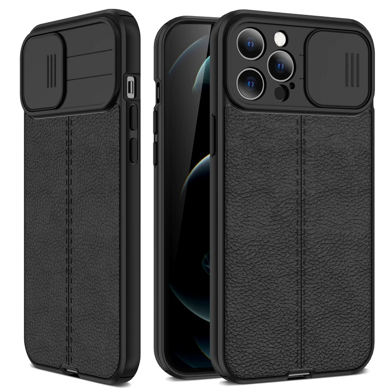 Slide Camera Lens Protection Case For iPhone 13 12 Mini 11 Pro Max XR XS 6S 7 8Plus Luxury Soft Leather Texture Shockproof Cover