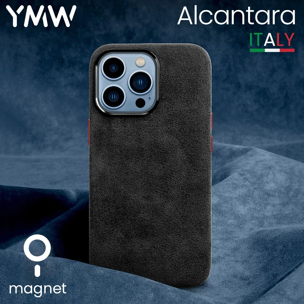 YMW ALCANTARA Case for iPhone 13 Pro Max 12 mini 11 Pro Max Luxury Business Supercar Interior Same Suede Leather Phone Cover