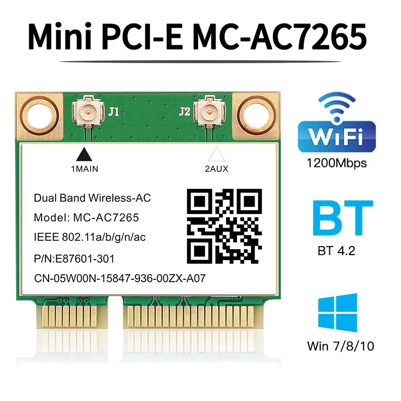 Dual Band 1200Mbps Wireless Card MC-AC7265 Bluetooth 4.2 Notebook Wlan Wifi Card Adapter 802.11ac 2.4G/5GHz Better 7260HMW pcie
