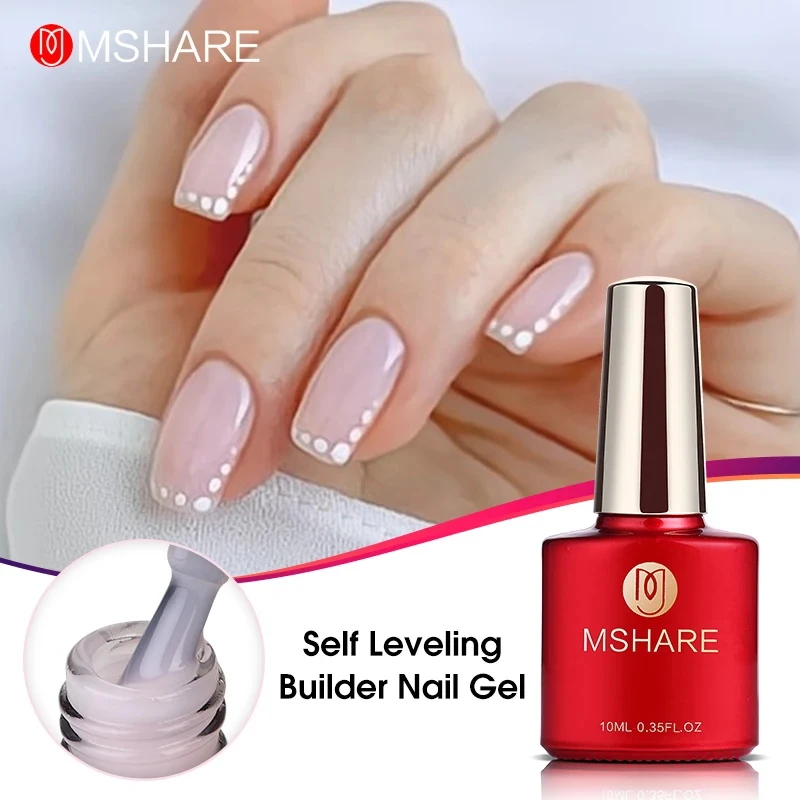 MSHARE Milky White Self Leveling Extension Gel Quick Building Clear Pink Nail Tips Led UV Gel Soak Off