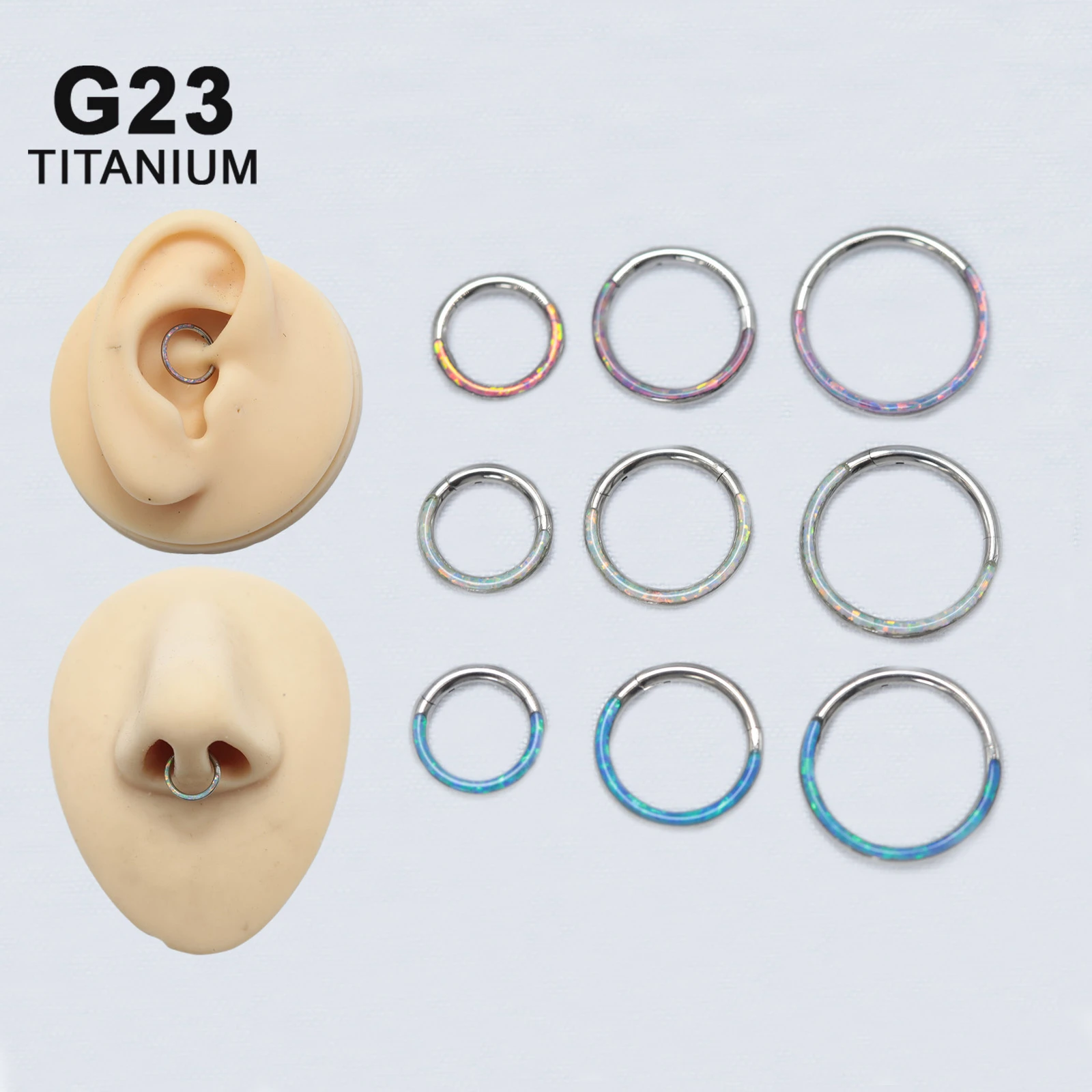 New 16G Implant Grade ASTM F136 Titanium Septum Piercing Ring Clicker Nose Body Jewelry with Opal