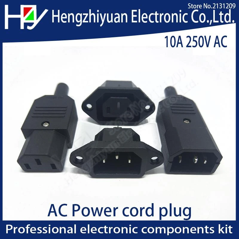 Hzy 2PIN 3PIN Core Power Line Plug Male Female Pin Plug Socket Charging Extension Line Plug Power Plug AC 10A 250V IEC 320 C13