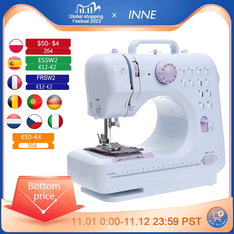 Inne Portable Sewing Machine Mini Electric Household Crafting Mending Overlock 12 Stitches with Presser Foot Pedal Beginners