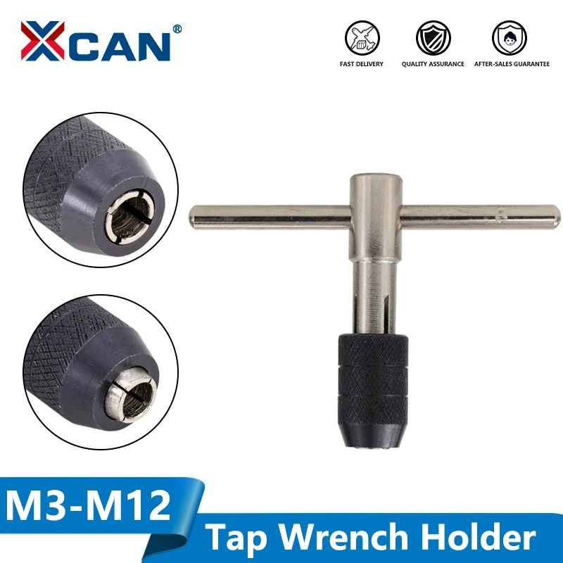 XCAN 1pc M3-M6(1/8-1/4) M5-M8(3/16-5/16) M6-M12(1/4-7/16) Adjustable T Type Tap Wrench Hand Tapping Tool Screw Thread Tap Holder