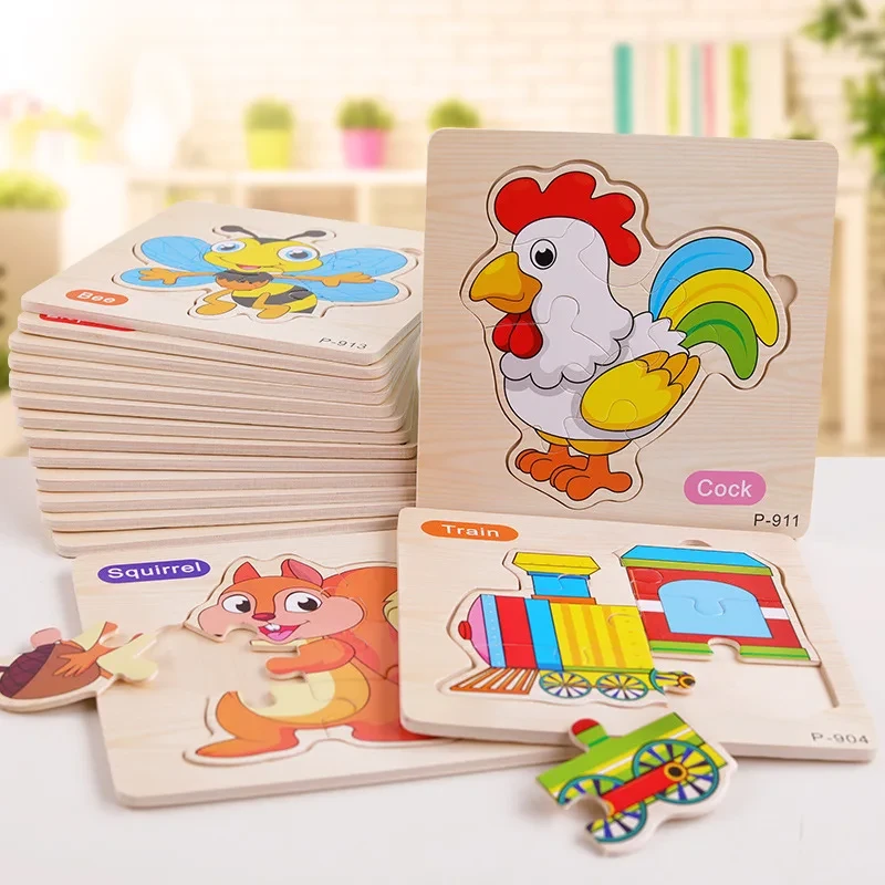 Wooden Puzzle 3D Puzzles Educational Toy Montessori Cartoon Anime Puzzle Toys for Children Kids Gifts Animal Puzzle toy