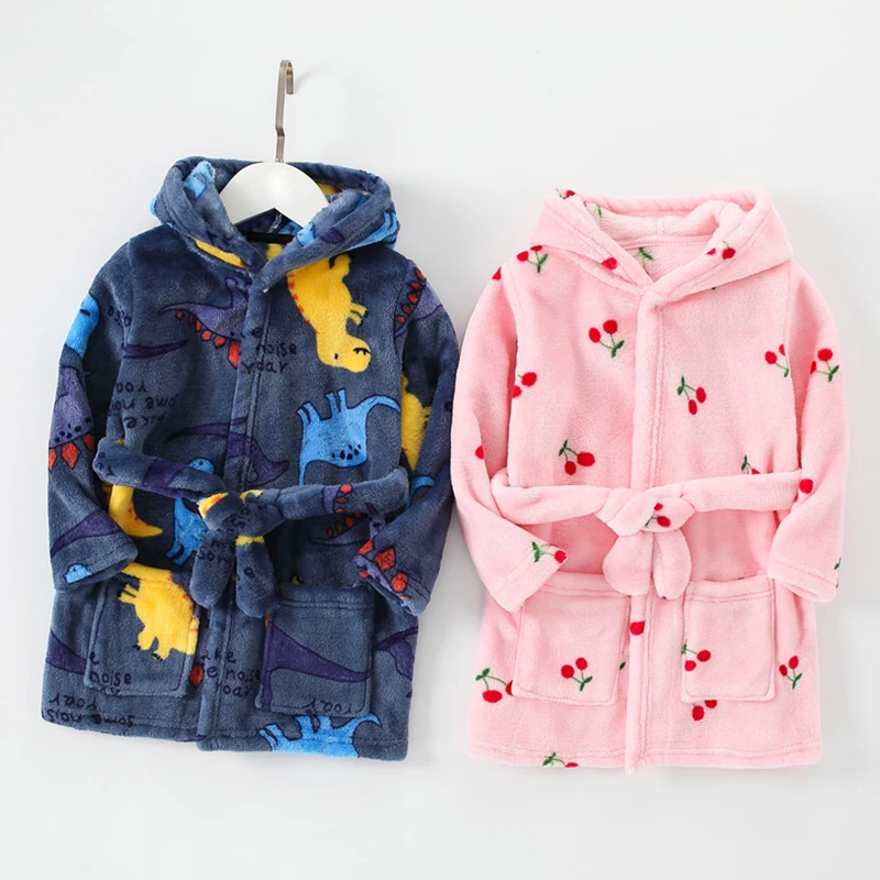 Soft Girl Sleepwear Robe Autumn Winter Children Flannel Bathrobe for girls Boys Pajamas Comfort Kids Cartoon Homewear 2-8 Year