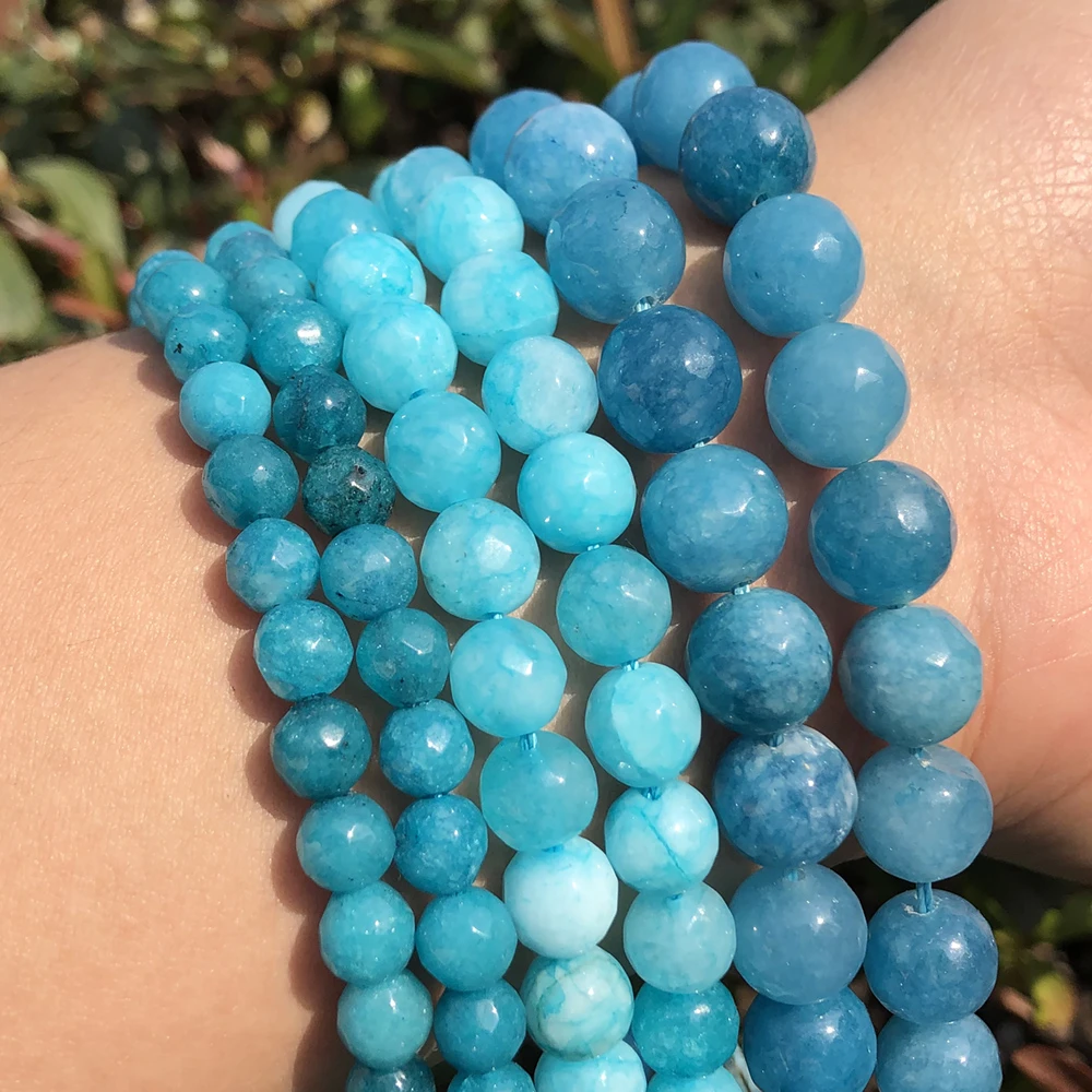 Natural Faceted Blue Stone Beads Round Loose Bead For Jewelry Making 15