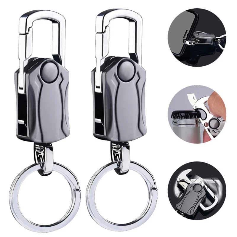 4-in-1 Heavy Duty Key Chain Anti-Anxiety  Rotatable Keyring Box Cutter Phone Holer Bottle Opener Keychain