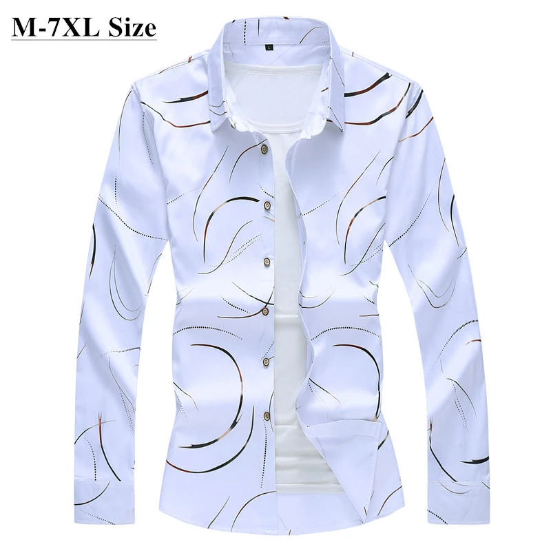 2021 Autumn New Men's Printed Shirt Fashion Casual White Long Sleeve Shirt Male Brand Clothes Plus Size 5XL 6XL 7XL