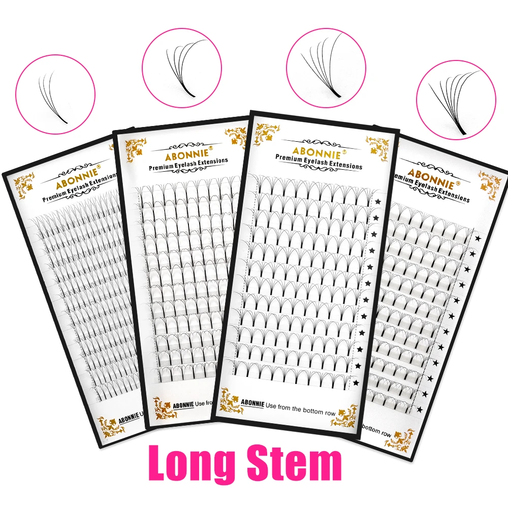 Abonnie Long Stem Premade Volume Fans Lashes Extension 3D 4D 5D 6D 8-16mm New Material Premade Fans Makeup Cilios