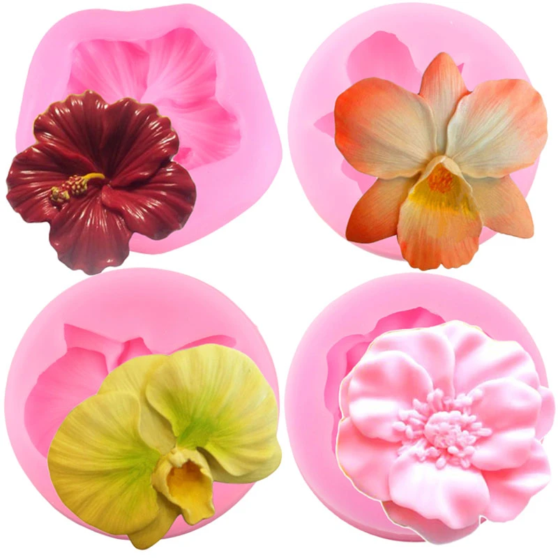Flower Silicone Mold Orchid Cupcake Topper Fondant Moulds Cake Decorating Tools Chocolate Gumpaste Molds Candy Polymer Clay Mold