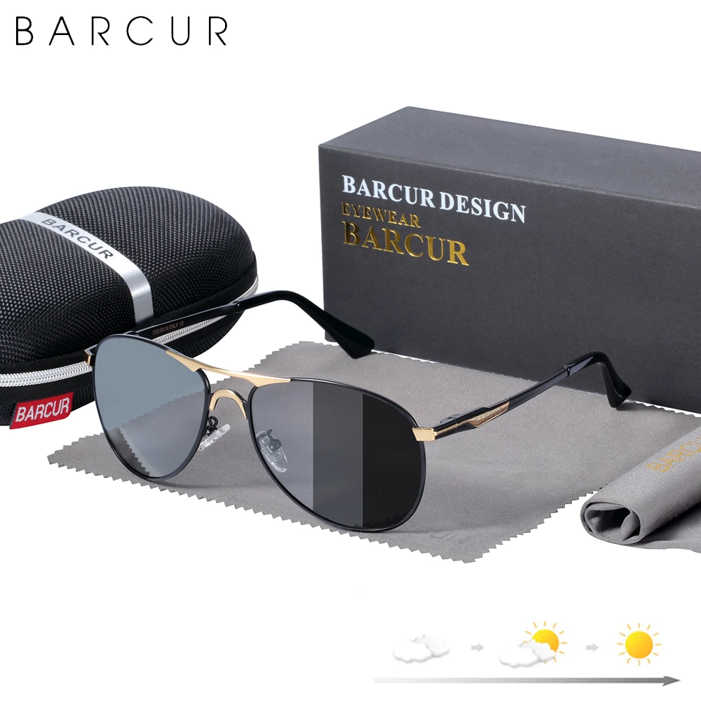 BARCUR Photochromic Sunglasses High Quality Men Brand Designer Polarized Sun Glasses Driving Mens Sun Glasses UV400