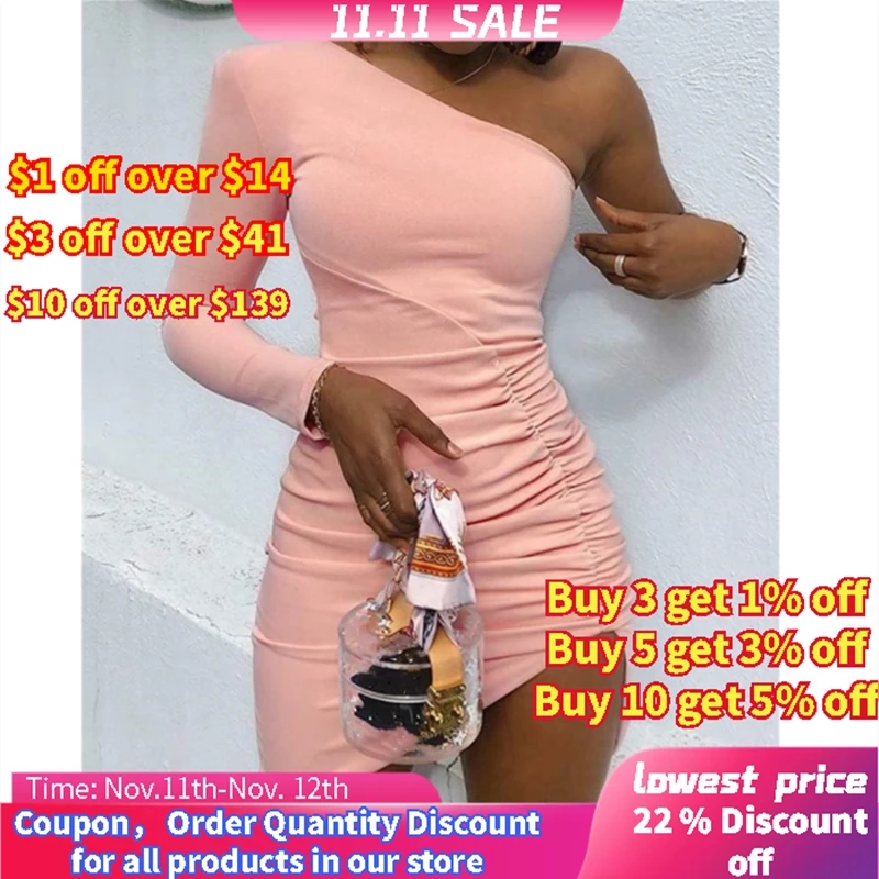 2019 Fashion Trend Women Dress One Shoulder Long Sleeve Sexy Bodycon Evening Party Clubwear Autumn Bandage Sheath Mini Dress