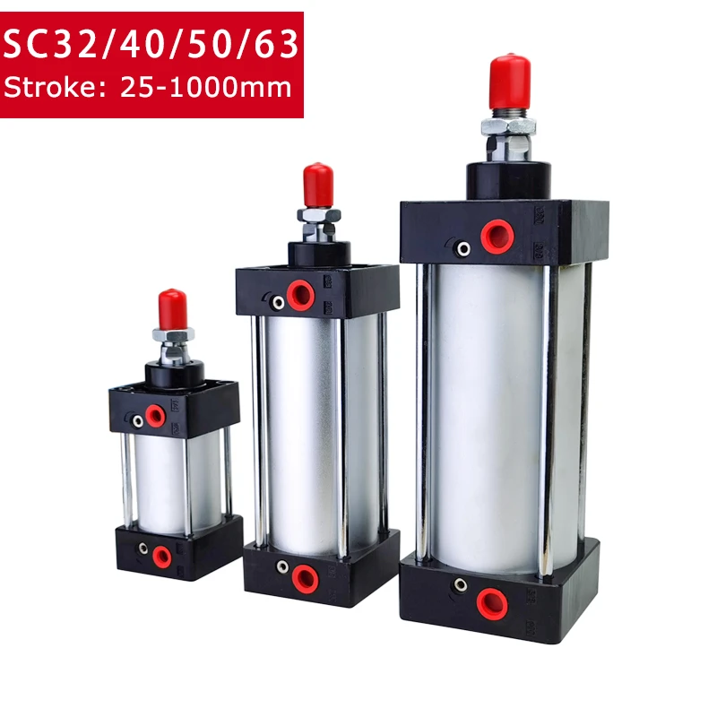 Standard Air Pneumatic Cylinders SC 32/40/50/63mm Bore Double Acting 50/75/100/125/150/175/200/250/300/350/400/500/1000mm Stroke