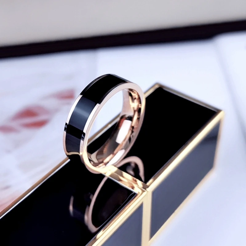 Classic Black White  Ceramic Titanium Steel Lovers Simple Finger Rings for Women/Men Cubic Wedding Engagement Custom name