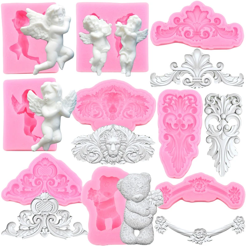 Sugarcraft Flower Silicone Molds Baroque Relief Angel Cake Border Fondant Cake Decorating Tools Candy Chocolate Gumpaste Moulds