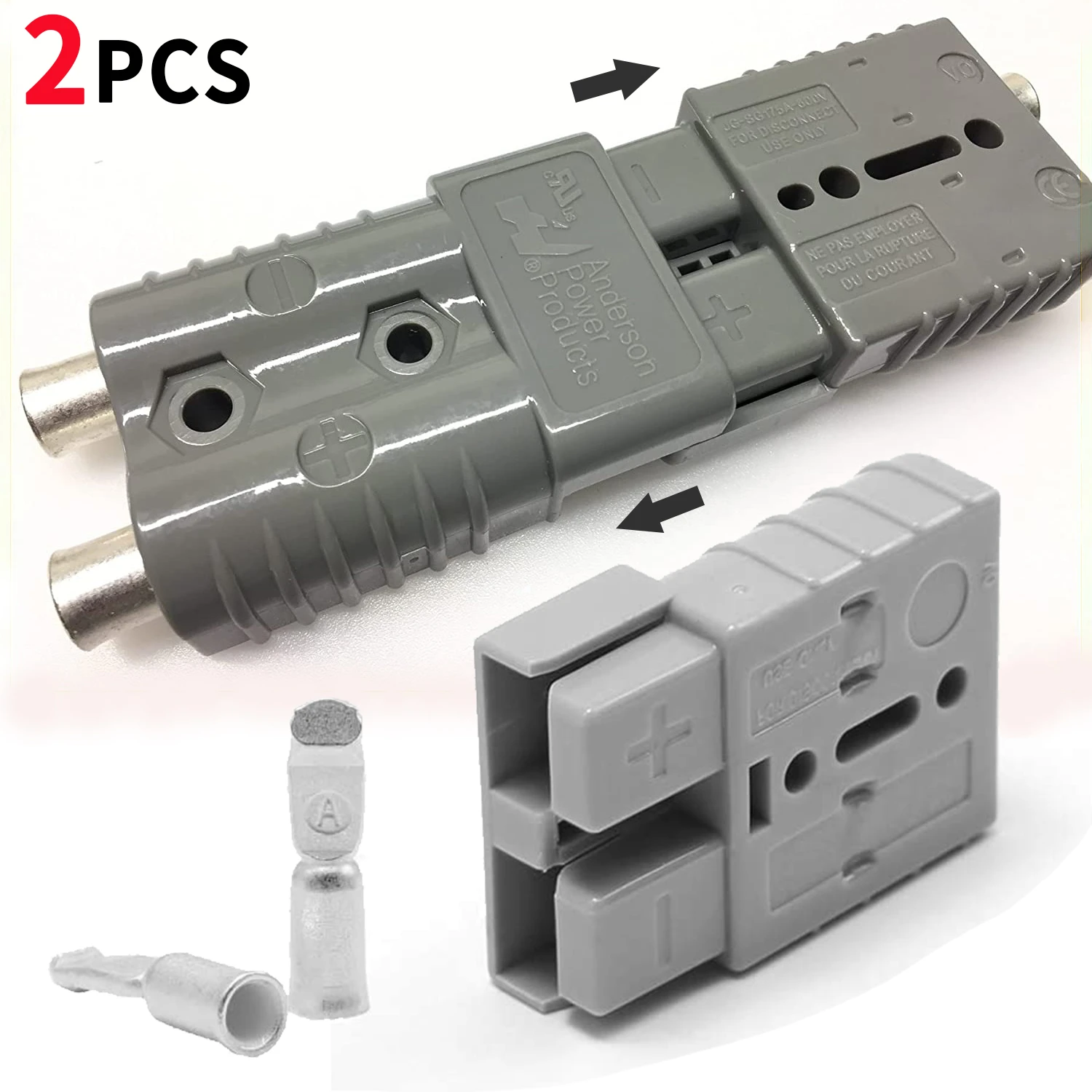 2pcs 600V 50A Copper Silver Battery Quick Connector Kit Connect Plug Disconnect Winch Trailer Connect Max for 6AWG Wire