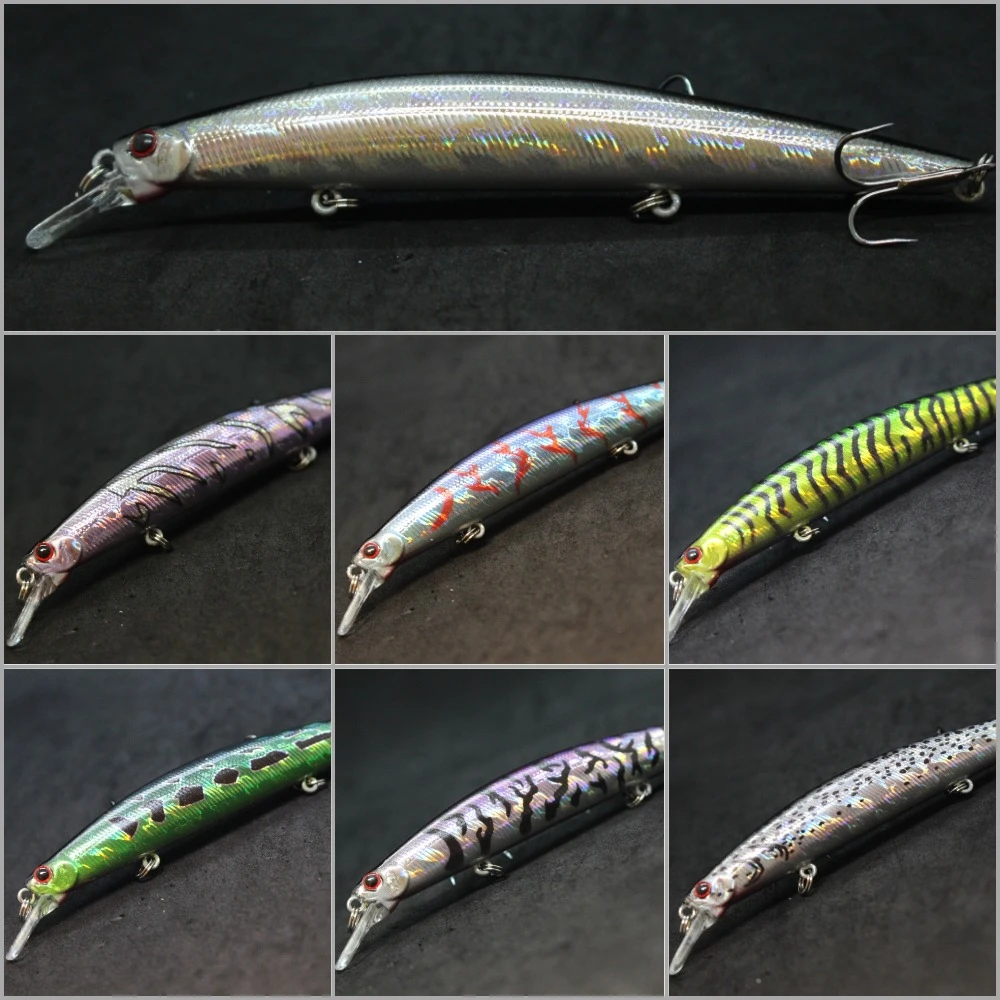 wLure 12.7cm 12.5g Long and Slim Running Beads on Bottom 3 Hooks Tight Action Jerkbait Slow Floating Minnow Fishing Lure M672