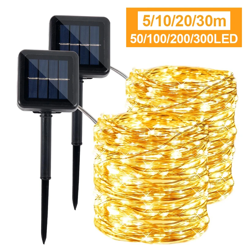 10M 20M 30M LED Solar Lamp Outdoor LED String Lights Fairy Holiday Christmas Party Garland Solar Garden Decor Waterproof Lights