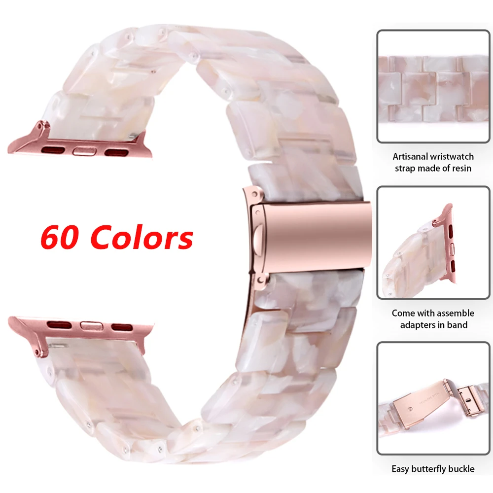 Resin Watch Strap for Apple Watch 44mm 40mm iWatch Series 6 SE 5 4 3 2 1 Band 42mm 38mm Metal Buckle Wrist Bracelet Accessories