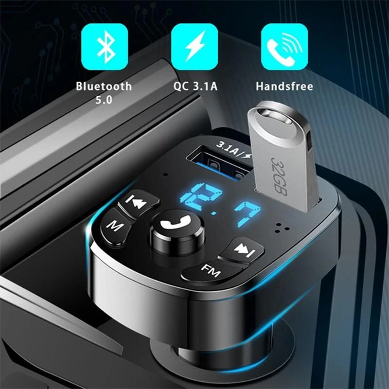 Bluetooth 5.0 Car MP3 Player Wireless FM Transmitter Audio Adapter Hands-free Car Dual USB Ports Charging Car Accessories