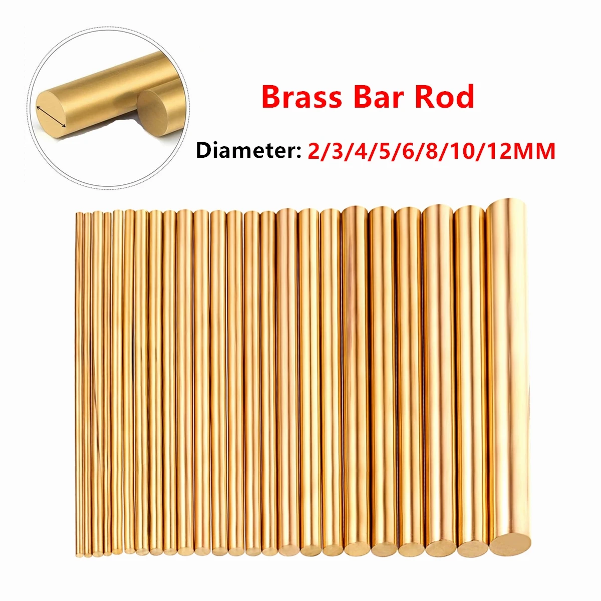 2/3/4/5/6/8/10/12mm Hardware Brass Round Bar Rod For DIY Knife Handle Material Circular Wire Tube Modelmaking Brass Rod