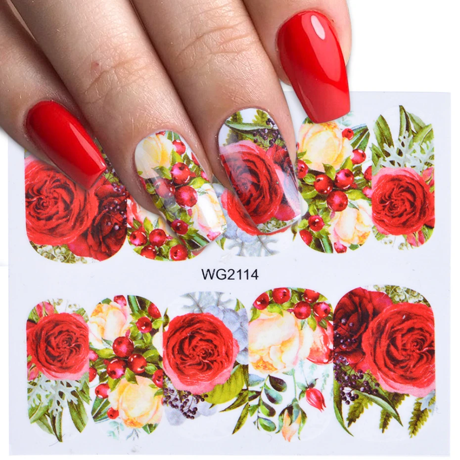 1pcs Stickers For Nails Rose Flowers Designs Sliders Nail Art Decorations Manicure Water Decals Polish Transfer Foils Tip TRWG-1