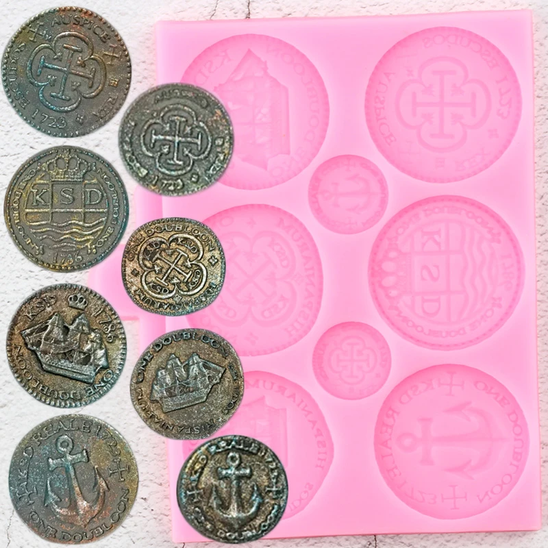 Vintage Coins Cake Border Silicone Mold Cupcake Topper Fondant Cake Decorating Tools Candy Polymer Clay Resin Chocolate Moulds