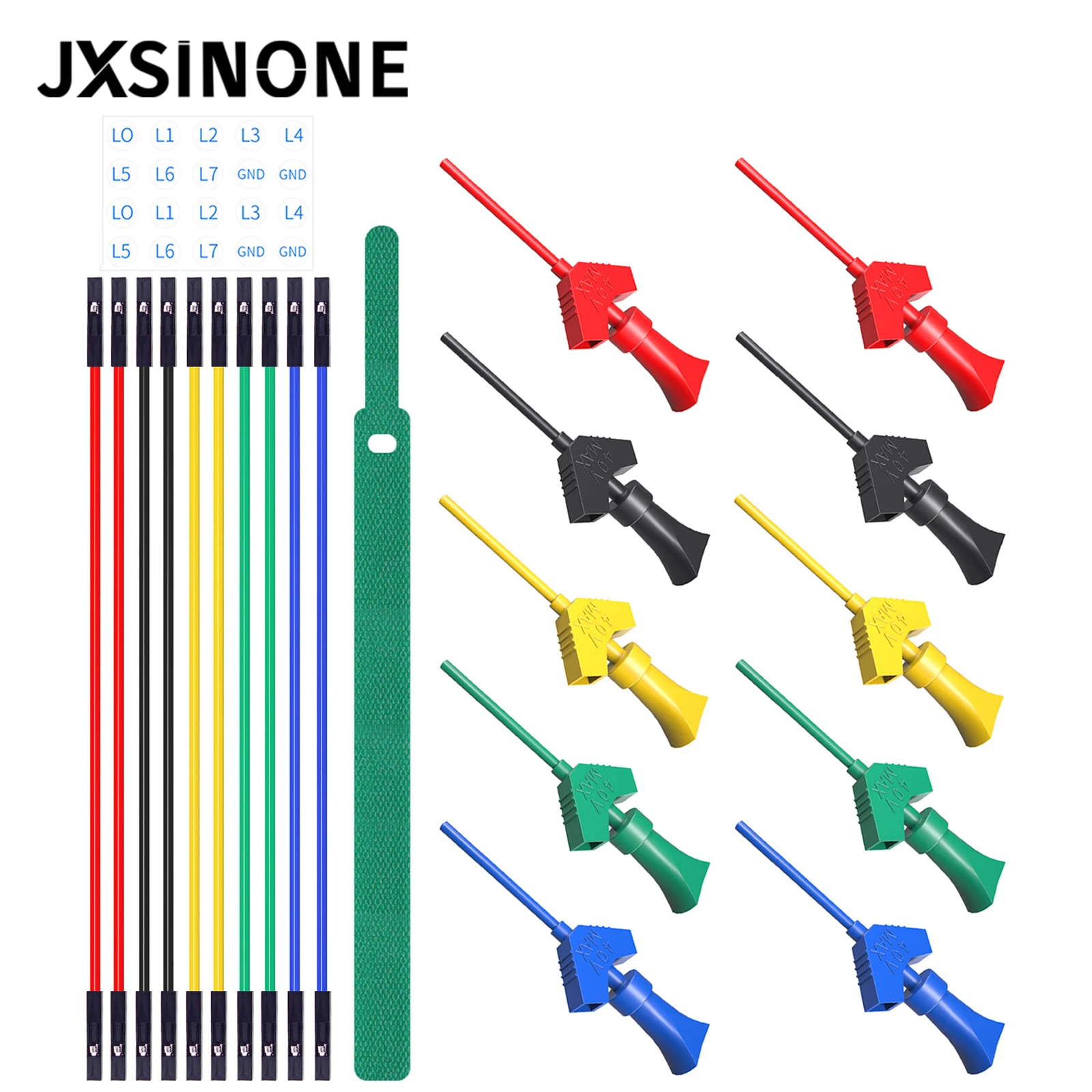JXSINONE P1512D Mini Grabber SMD IC Test Hook Clip Jumper Probe Test Lead Kit Silicone Soft Dupont Cable for Logic Analyzer
