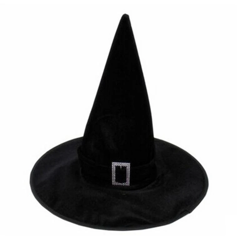 Black Velour Witch Sorceress Hat Hallowen Fancy Dress Party Costume Accessory Supplies Children Gift
