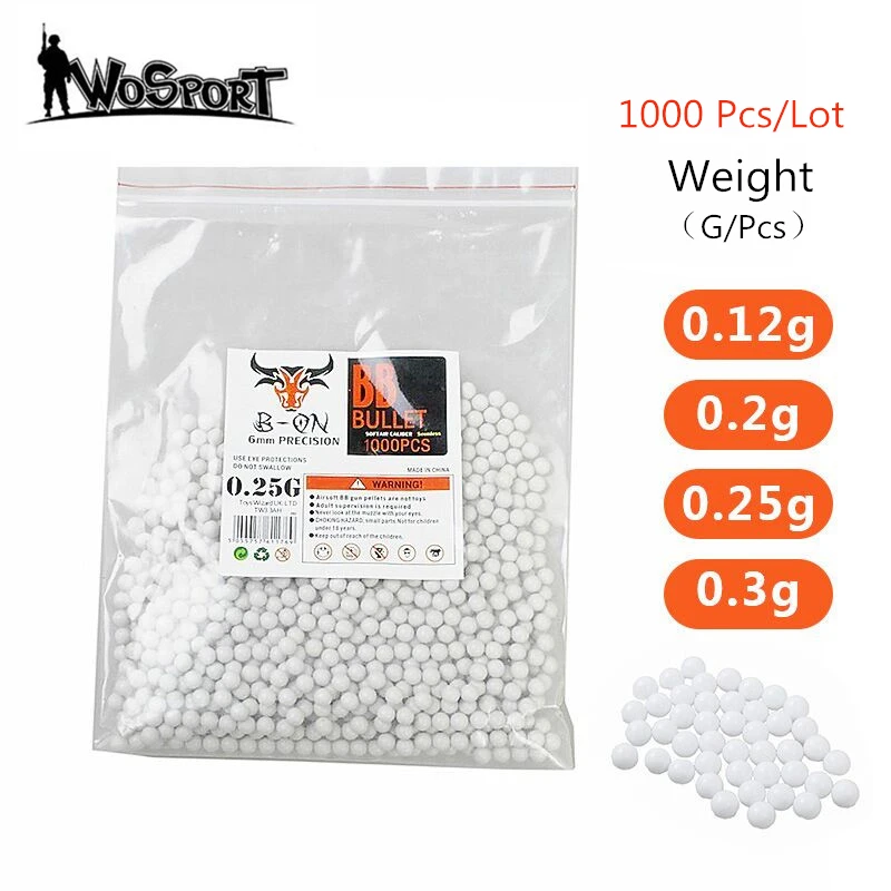 1000 Rounds Airsoft Paintball BBs Bullets 0.12g/0.2g/0.25g/0.3g Strike Ball Tactical Air Gun High quatity BB Balls for Shooting